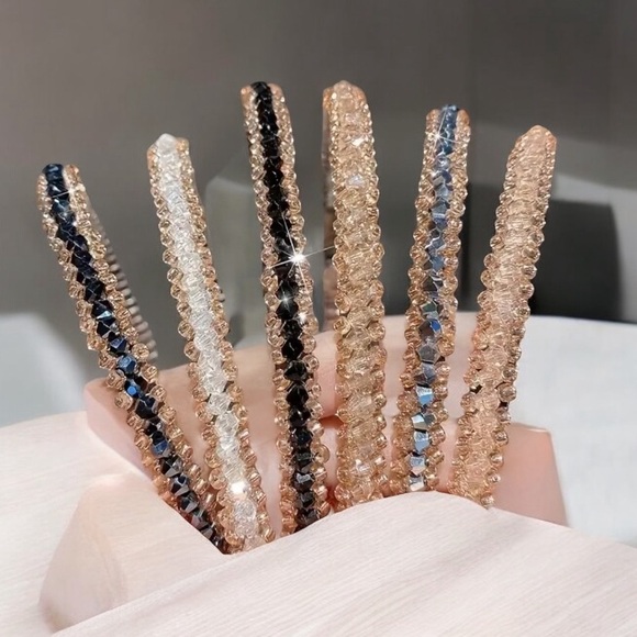 imported Accessories - 6 pcs Sparkling Rhinestone Headband, Elegant Non-Slip Hair Hoops.